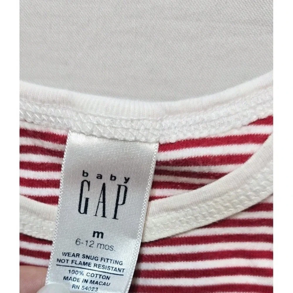 Vintage  Baby Gap One Piece Romper 6-12 Months  Red‎ Striped  Bear